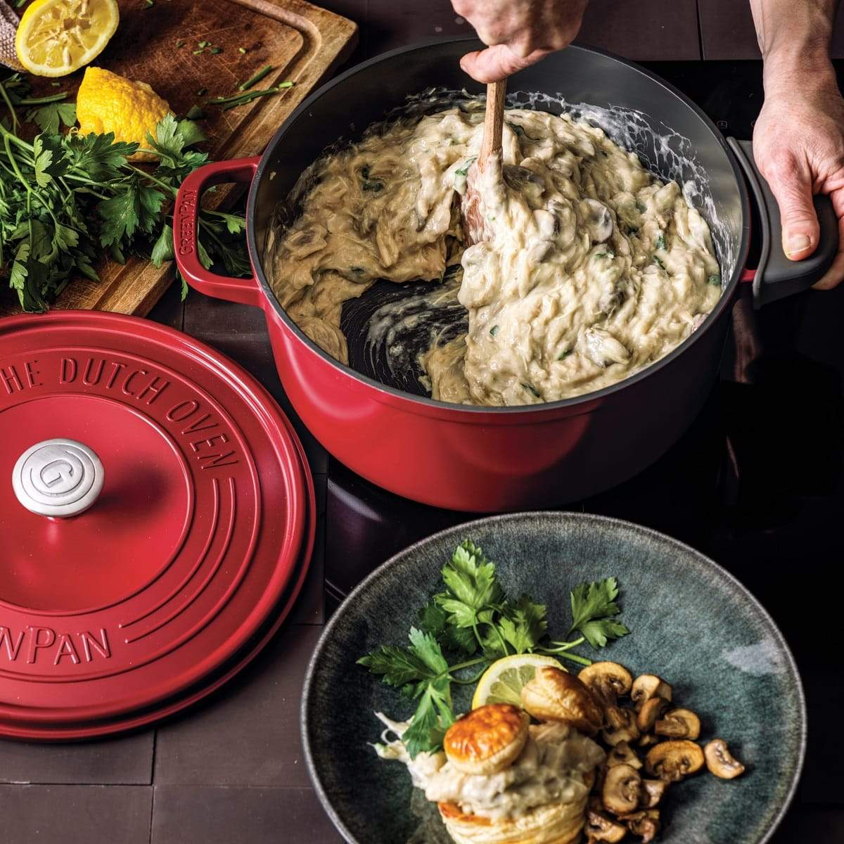 Greenpan Featherweights 24cm Casserole with Lid- Scarlet Red