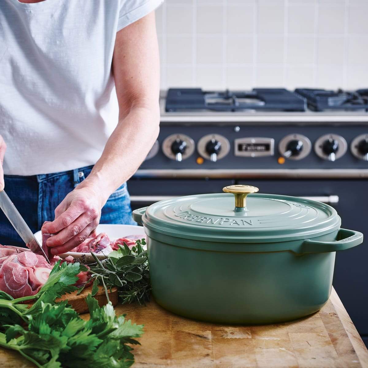 Greenpan Featherweights 24cm Casserole with Lid- Smokey Sky Blue