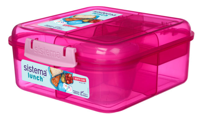 Sistema 1.25L Bento Cube With Yogurt Pot- Pink