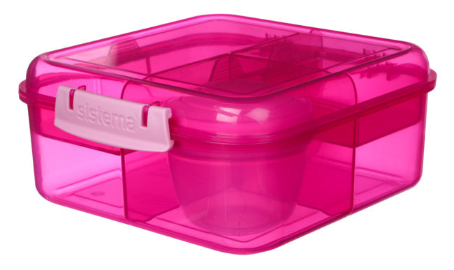 Sistema 1.25L Bento Cube With Yogurt Pot- Pink
