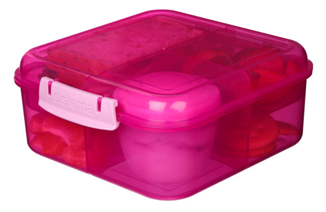 Sistema 1.25L Bento Cube With Yogurt Pot- Pink